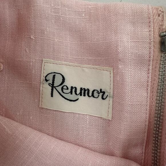 Renmor Womens Vintage 60s Sheath Dress Size M Pink Rose Floral Applique Bow - Picture 5 of 9